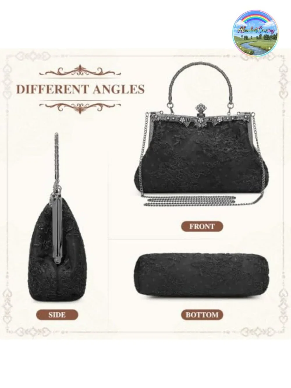 Vintage Lace Floral Evening Clutch with Detachable Chain